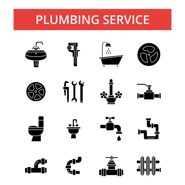 Ilustración de servicio de fontanería, iconos de línea delgada, signos planos lineales, símbolos vectoriales, conjunto de pictogramas de contorno, trazos editables — Vector de stock