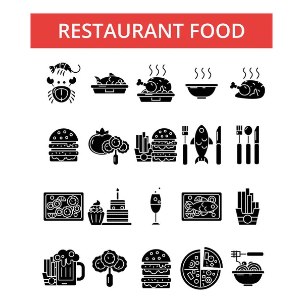 レストランの図、細い線のアイコン、線形フラット サイン、ベクトル記号絵文字セット、編集可能なストロークの概要 — ストックベクタ