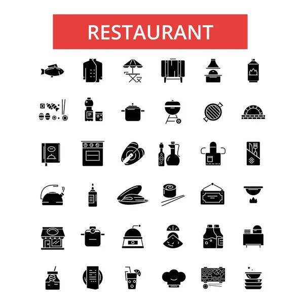 Restaurant voedsel illustratie, dunne lijn pictogrammen, lineaire platte borden, vector symbolen, pictogrammen set, bewerkbare lijnen schetsen — Stockvector