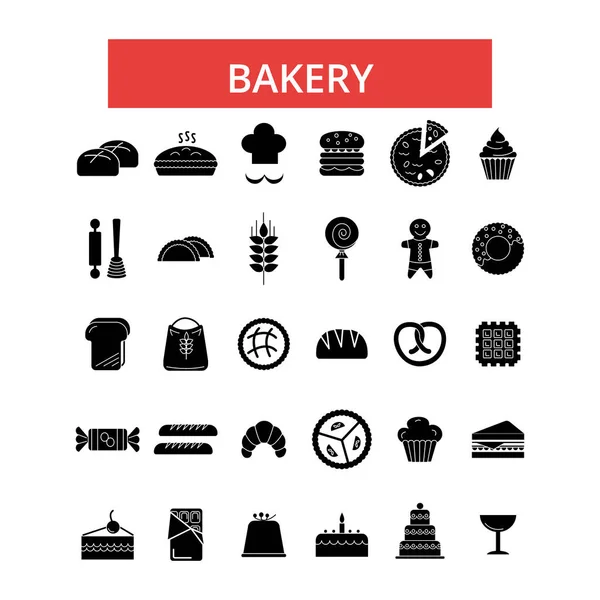 Ilustración de panadería, iconos de línea delgada, signos planos lineales, símbolos vectoriales, pictogramas de contorno, trazos editables — Vector de stock