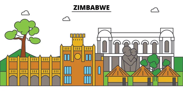 Zimbabwe outline city skyline, linear illustration, banner, travel landmark, buildings silhouette,vector — Stock Vector