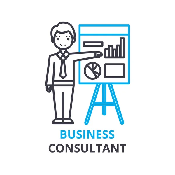 Concepto de consultor de negocios, icono del esquema, signo lineal, pictograma de línea delgada, logotipo, vector plano, ilustración — Vector de stock