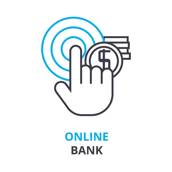 Concepto de banco en línea, icono del esquema, signo lineal, pictograma de línea delgada, logotipo, ilustración plana, vector — Vector de stock