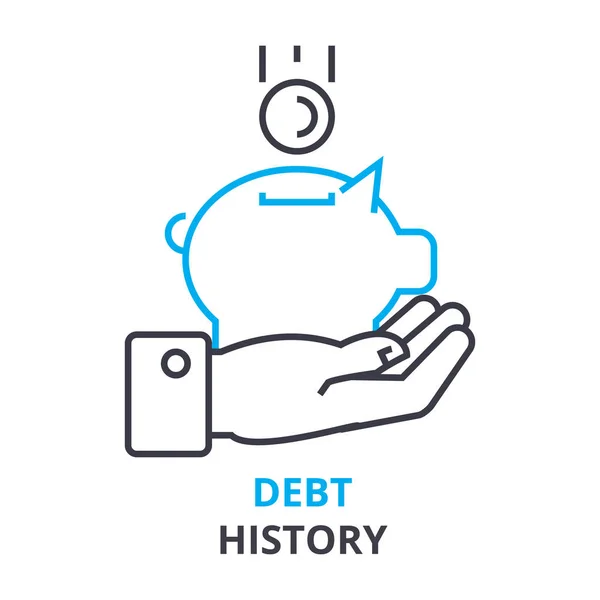 Conceito de história da dívida, ícone de contorno, sinal linear, pictograma de linha fina, logotipo, ilustração plana, vetor — Vetor de Stock