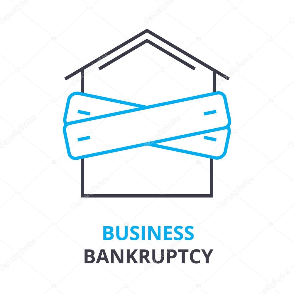 Business bankruptcy concept, outline icon, linear sign, thin line pictogram, logo, flat vector, illustration