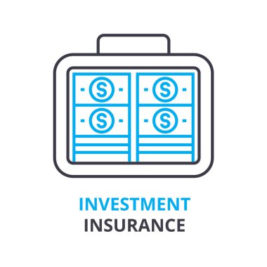 yatırım sigorta kavramı, anahat simgesini, doğrusal işareti, ince çizgi piktogram, logo, düz illüstrasyon, vektör