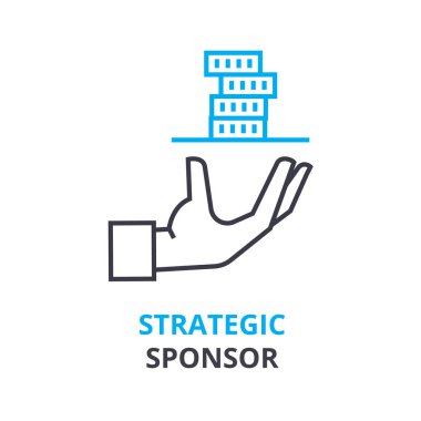 stratejik sponsor kavramı, anahat simgesini, doğrusal işareti, ince çizgi piktogram, logo, düz illüstrasyon, vektör