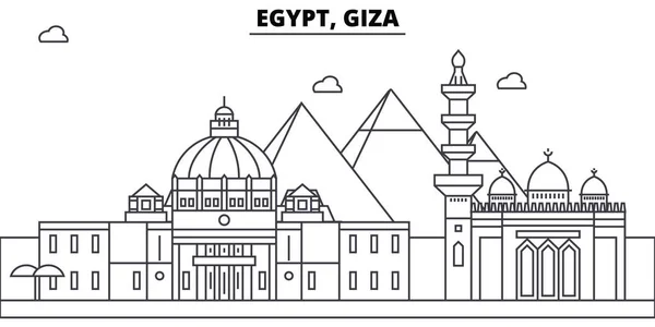 Єгипет, Гіза архітектури будівлі skyline, Силует, окреслити краєвид, визначні пам'ятки. Можна редагувати штрихи. Ілюстрація міського горизонту. Плоский дизайн вектор, лінія концепції — стоковий вектор