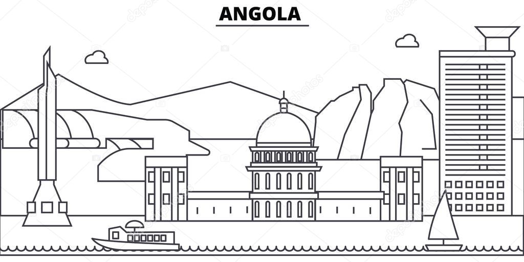 Angola architecture skyline buildings, silhouette, outline landscape, landmarks. Editable strokes. Urban skyline illustration. Flat design vector, line concept
