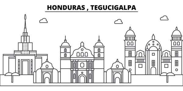 Honduras, architettura Tegucigalpa skyline edifici, silhouette, paesaggio contorno, punti di riferimento. Ictus modificabili. Illustrazione dello skyline urbano. Vettore di progettazione piatta, concetto di linea — Vettoriale Stock