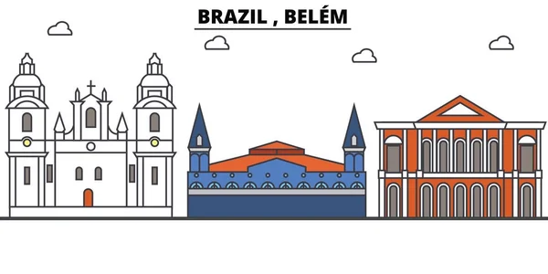 Brasil, perfil de Belem horizonte, iconos de línea delgada plana brasileña, puntos de referencia, ilustraciones. Brasil, Belem paisaje urbano, bandera de viaje brasileño vector de la ciudad. Silueta urbana — Archivo Imágenes Vectoriales