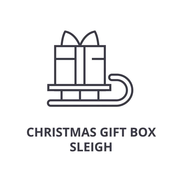 Navidad regalo caja trineo línea icono, signo de contorno, símbolo lineal, vector, ilustración plana — Vector de stock