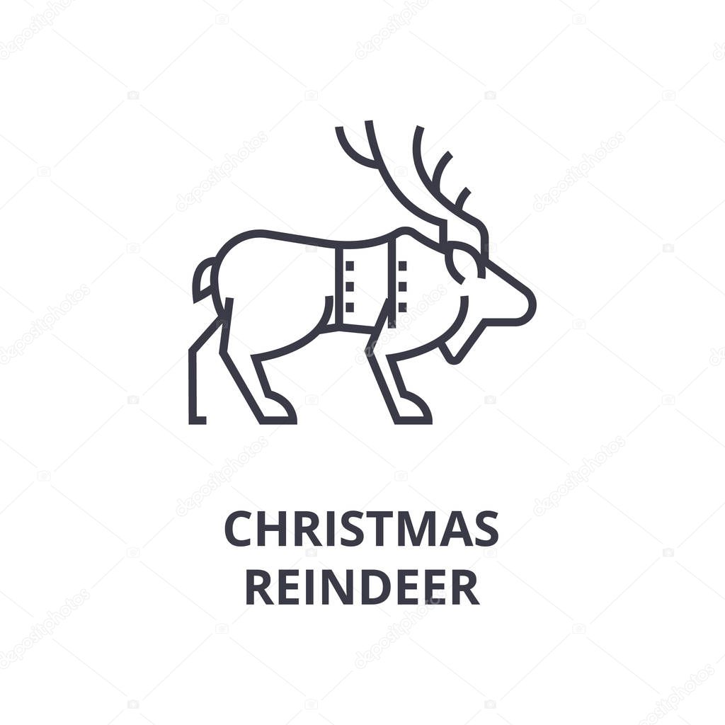 christmas reindeer line icon, outline sign, linear symbol, vector, flat illustration