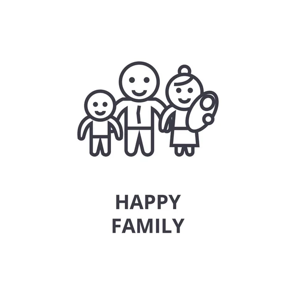 Иконка счастливой семейной линии, контур, линейный символ, вектор, плоская иллюстрация — стоковый вектор