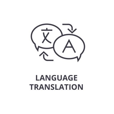 Dil Çeviri satırı simgesi, anahat işareti, doğrusal sembolü, vektör, düz illüstrasyon