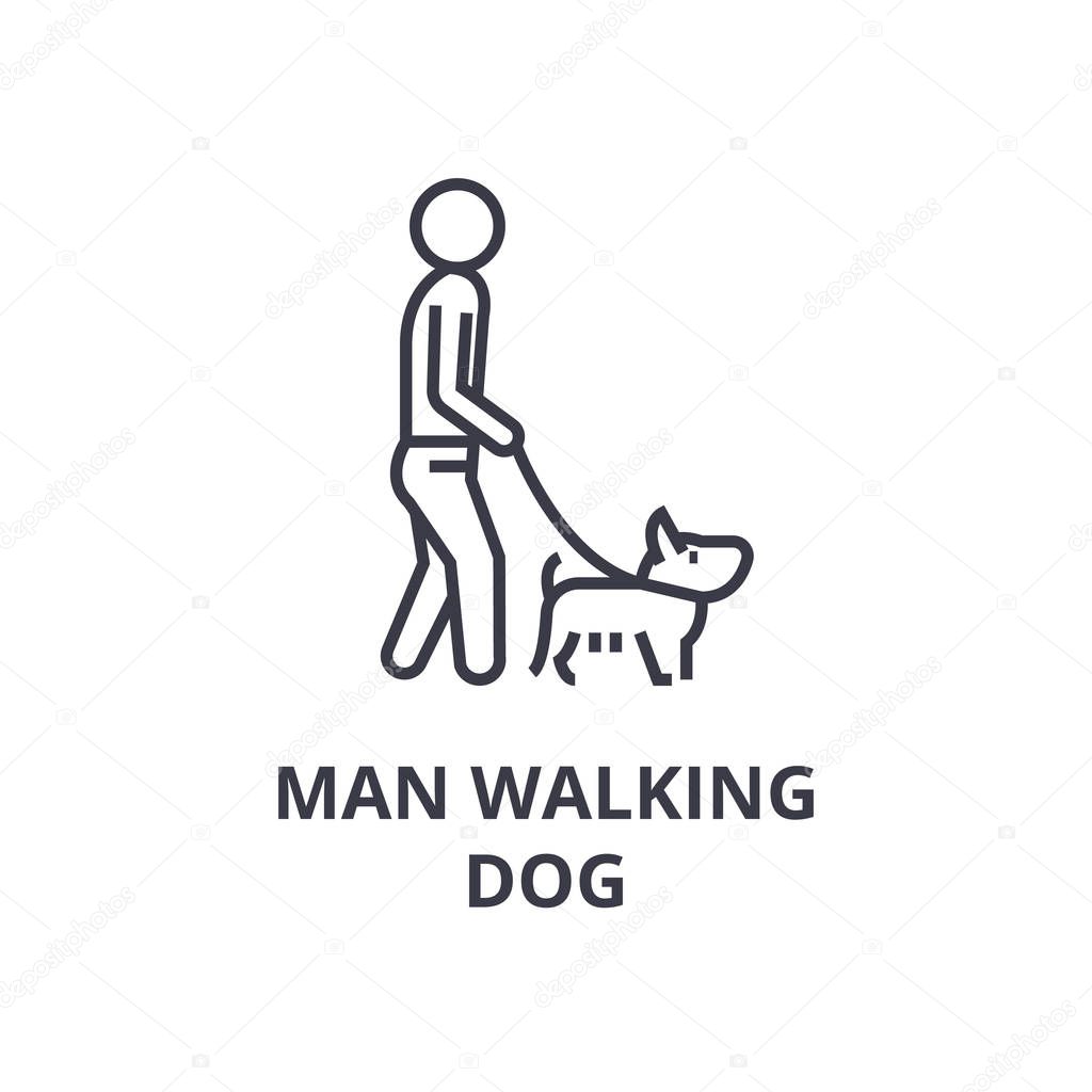 man walking dog line icon, outline sign, linear symbol, vector, flat illustration