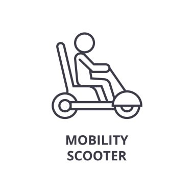 hareketlilik scooter satırı simgesi, anahat işareti, doğrusal sembolü, vektör, düz illüstrasyon
