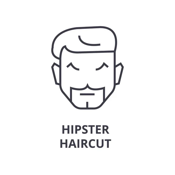 Hipster ícone de linha de corte de cabelo, sinal de contorno, símbolo linear, vetor, ilustração plana — Vetor de Stock