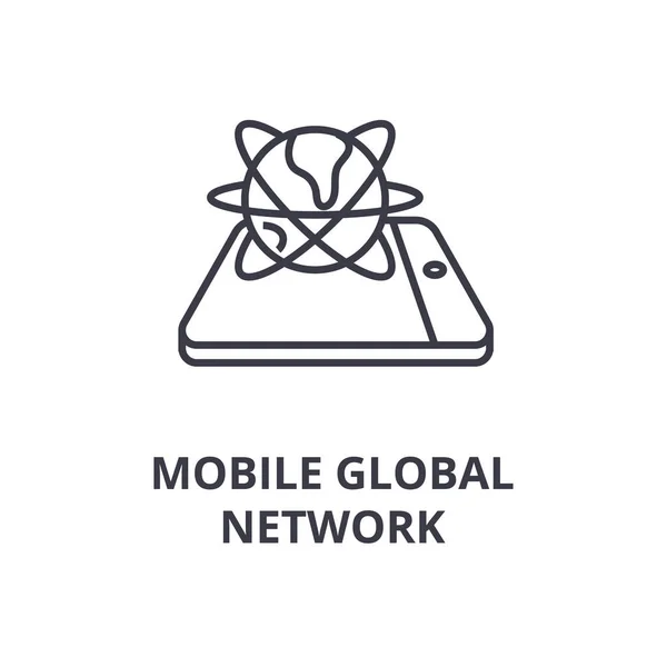 Mobiles globales Netzwerk-Liniensymbol, Umrisszeichen, lineares Symbol, Vektor, flache Abbildung — Stockvektor