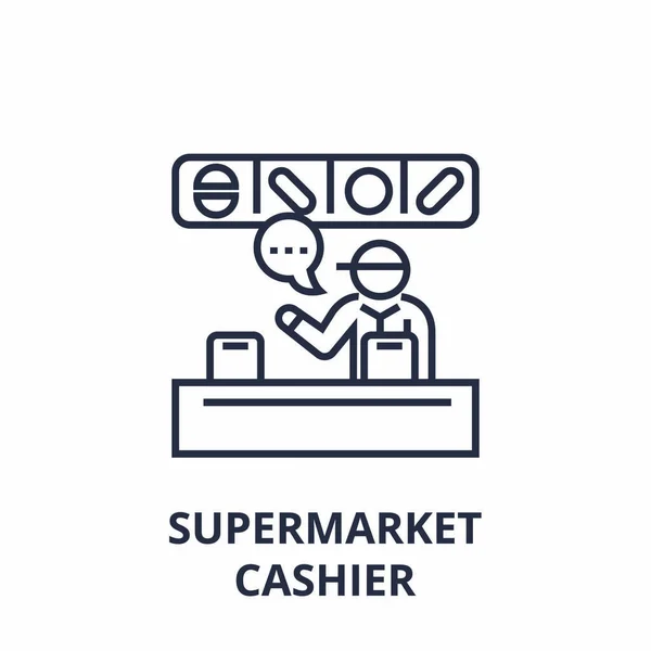 Supermarché caissier ligne icône, contour signe, symbole linéaire, vecteur, illustration plate — Image vectorielle