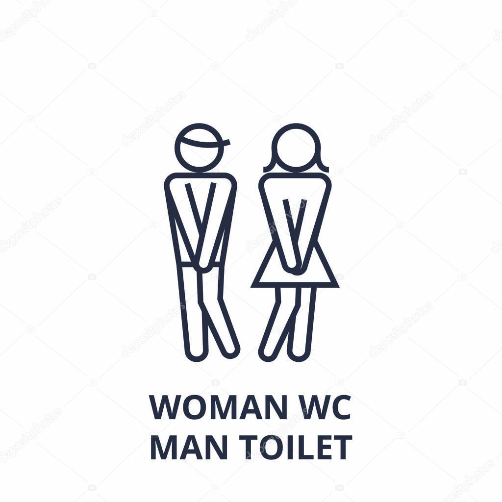 woman wc, man toilet line icon, outline sign, linear symbol, vector, flat illustration