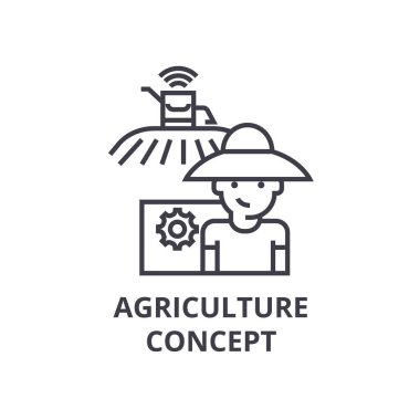 Tarım kavramı satırı simgesi, anahat işareti, doğrusal sembolü, vektör, düz illüstrasyon