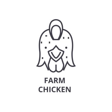 çiftlik tavuk, tavuk satırı simgesi, anahat işareti, doğrusal sembolü, vektör, düz illüstrasyon