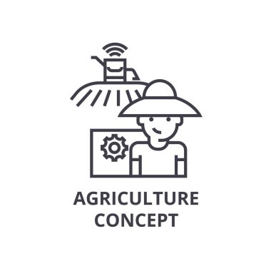 Tarım kavramı satırı simgesi, anahat işareti, doğrusal sembolü, vektör, düz illüstrasyon