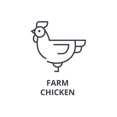 çiftlik tavuk satırı simgesi, anahat işareti, doğrusal sembolü, vektör, düz illüstrasyon