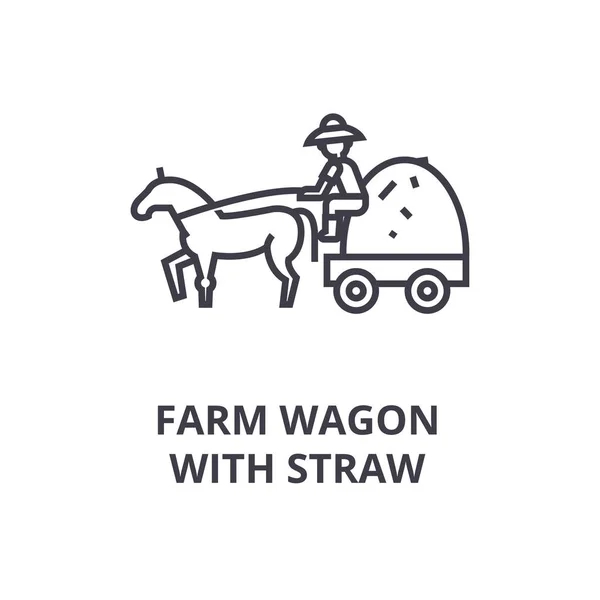 Vagón de granja con icono de línea de paja, signo de contorno, símbolo lineal, vector, ilustración plana — Vector de stock