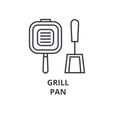 Grill pan satırı simgesi, anahat işareti, doğrusal sembolü, vektör, düz illüstrasyon