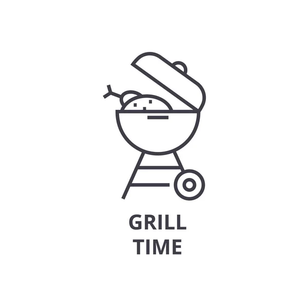 Grill icône de ligne de temps, signe de contour, symbole linéaire, vecteur, illustration plate — Image vectorielle