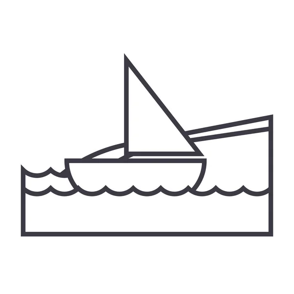 Yacht on sea, beach vacation vector line icon, sign, illustration on background, editable strokes — Stock Vector