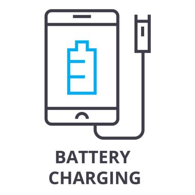 Pil şarj ince çizgi simgesi, işaret, sembol, illustation, lineer kavramı, vektör 