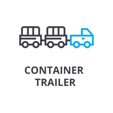 konteyner römork ince çizgi simgesi, işaret, sembol, illustation, lineer kavramı, vektör 