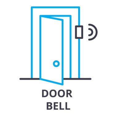 kapı zil ince çizgi simgesini, işaret, sembol, illustation, lineer kavramı, vektör 