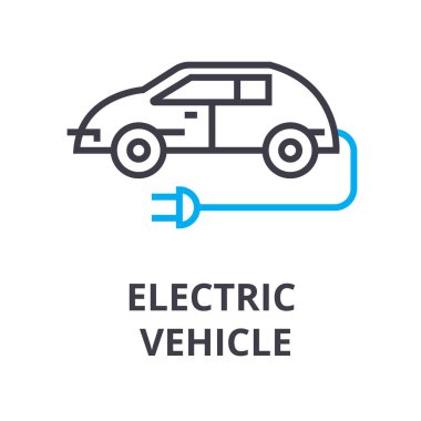 elektrikli araç ince çizgi simgesi, işaret, sembol, illustation, lineer kavramı, vektör 