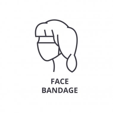 yüz bandaj ince çizgi simgesi, işaret, sembol, illustation, lineer kavramı, vektör 