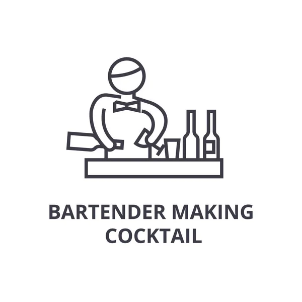 Bartender fazendo cocktail ícone linha fina, sinal, símbolo, illustation, conceito linear, vetor —  Vetores de Stock