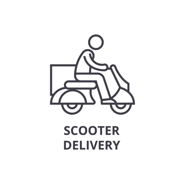 Entrega scooter delgado icono de línea, signo, símbolo, ilustración, concepto lineal, vector — Vector de stock