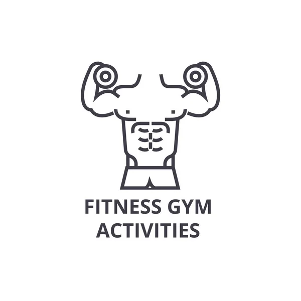 Fitness gym aktiviteter tunn linjeikon, tecken, symbolen, bilden, linjära koncept, vektor — Stock vektor