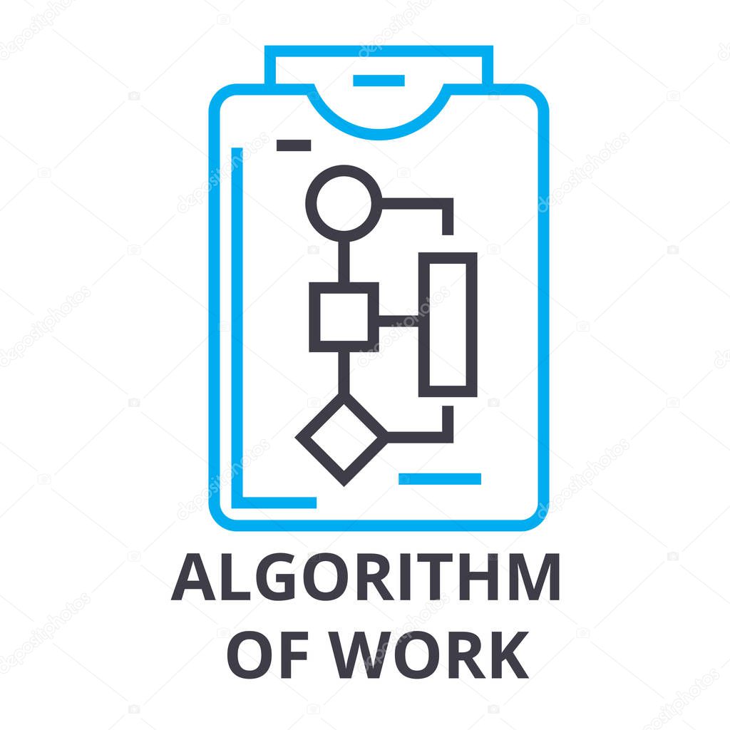 algorithm of work thin line icon, sign, symbol, illustation, linear concept, vector 