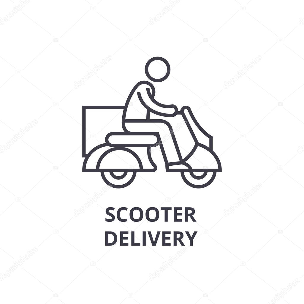 Delivery scooter thin line icon, sign, symbol, illustation, linear concept vector