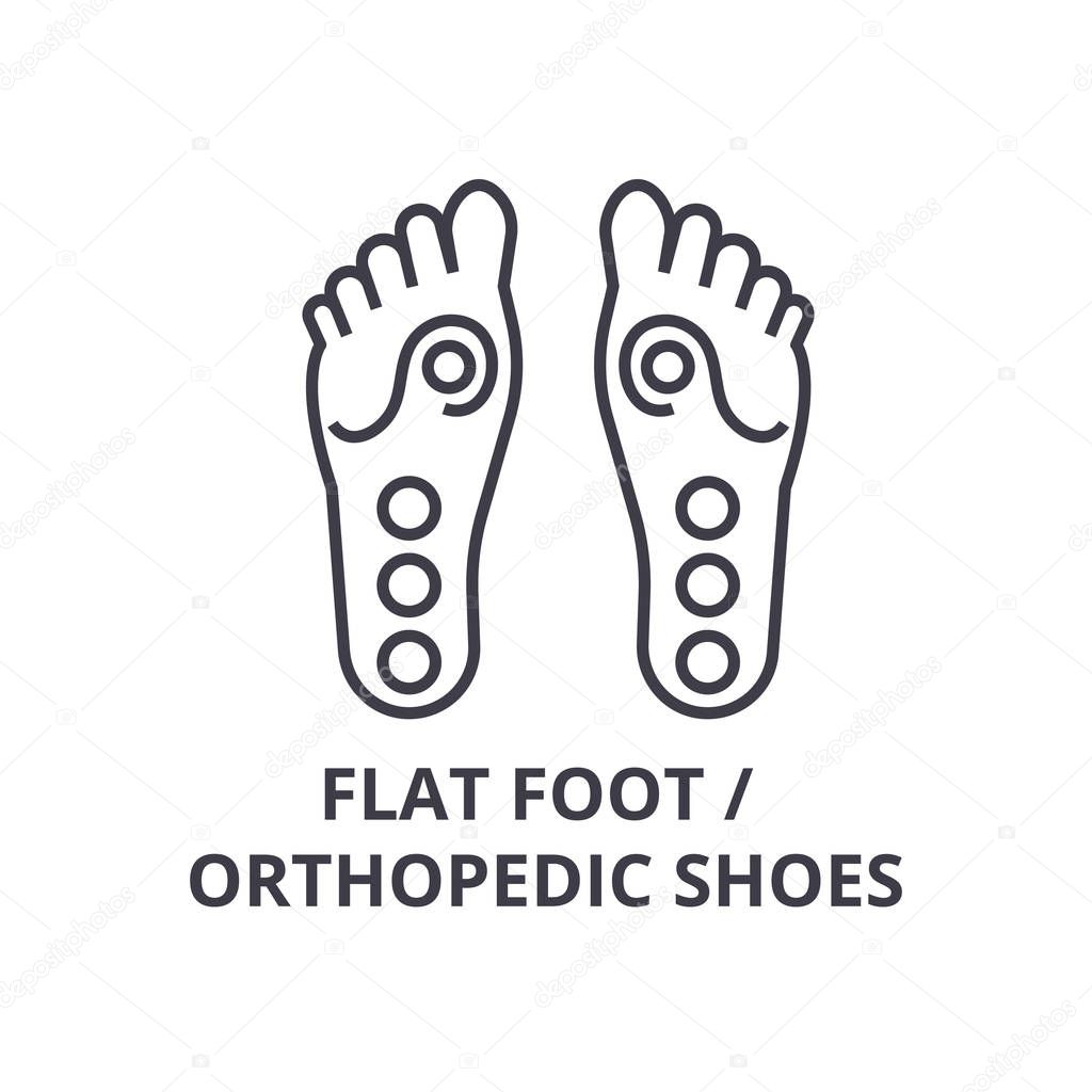flat foot, orthopedic shoes thin line icon, sign, symbol, illustation, linear concept, vector 