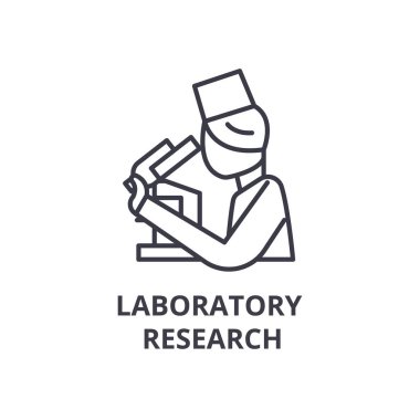 Laboratuvar araştırma ince çizgi simgesi, işaret, sembol, illustation, lineer kavramı, vektör 