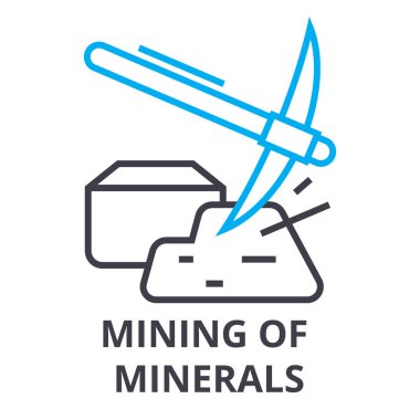 mineraller ince çizgi simgesi, işaret, sembol, illustation, lineer kavramı, vektör incelemesi 