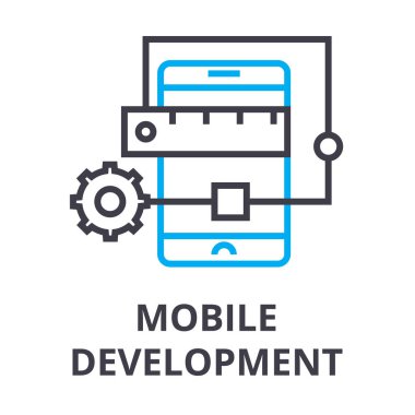Mobil geliştirme ince çizgi simgesi, işaret, sembol, illustation, lineer kavramı, vektör 