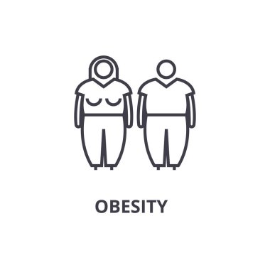 Obezite ince çizgi simgesi, işaret, sembol, illustation, lineer kavramı, vektör 