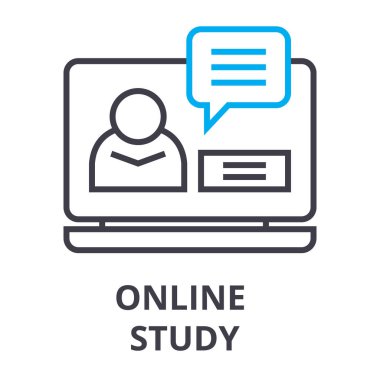 Online çalışma ince çizgi simgesi, işaret, sembol, illustation, lineer kavramı, vektör 