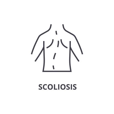 Skolyoz ince çizgi simgesi, işaret, sembol, illustation, lineer kavramı, vektör 